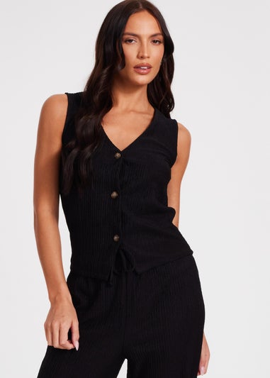 Quiz Black V Neck Textured Waistcoat