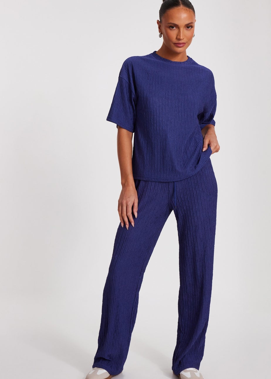 Quiz Blue Textured T-Shirt