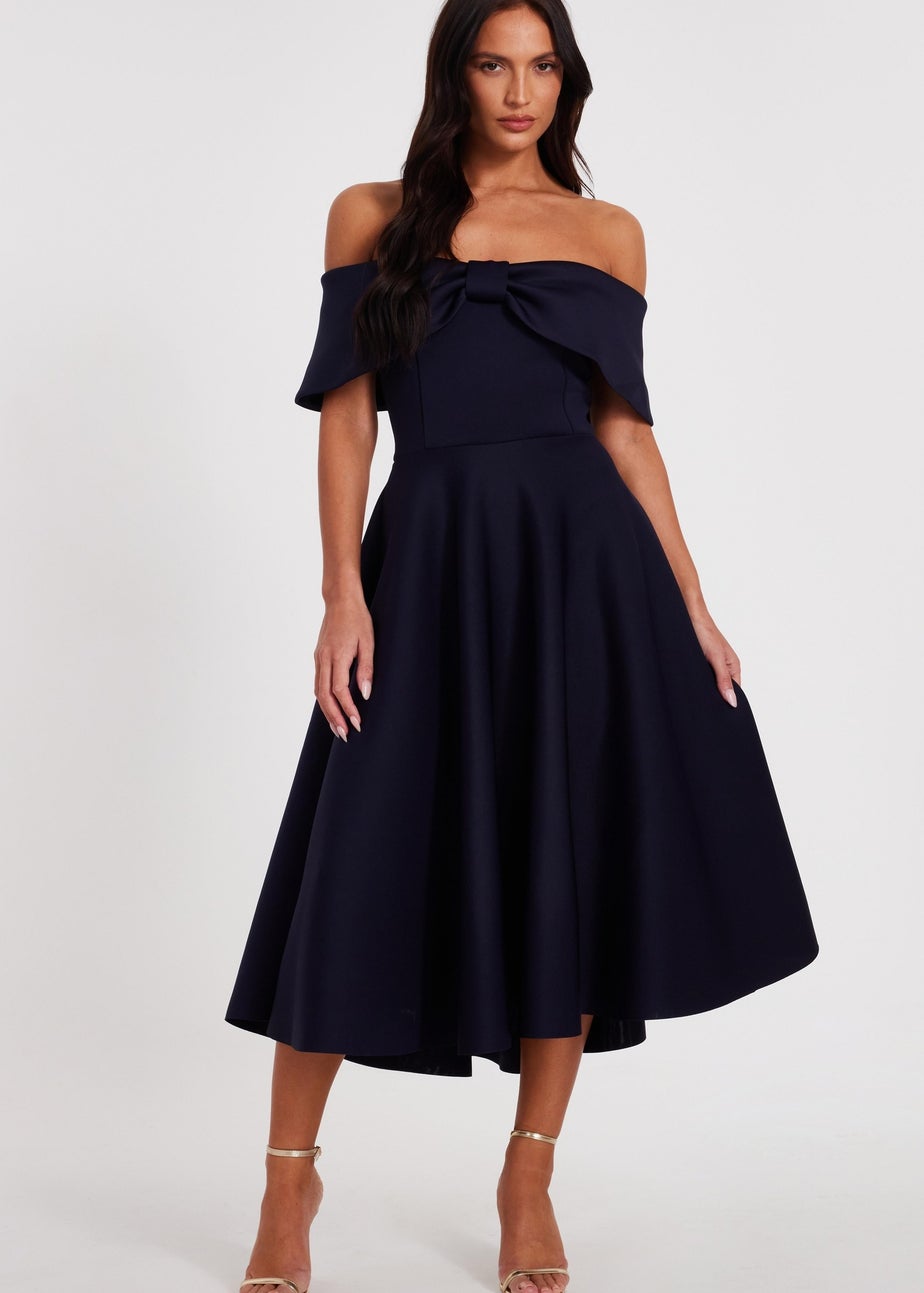 Quiz Navy Bardot Bow Skater Dress