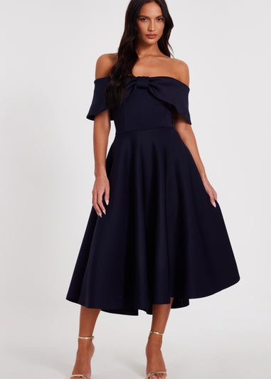 Quiz Navy Bardot Bow Skater Dress