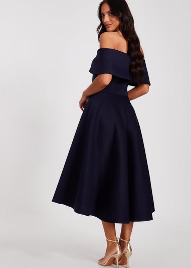 Quiz Navy Bardot Bow Skater Dress