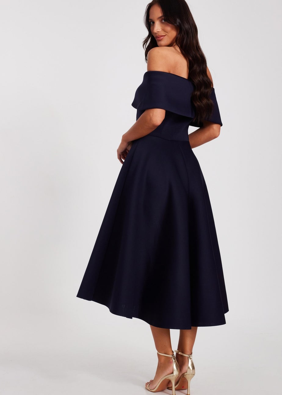 Quiz Navy Bardot Bow Skater Dress