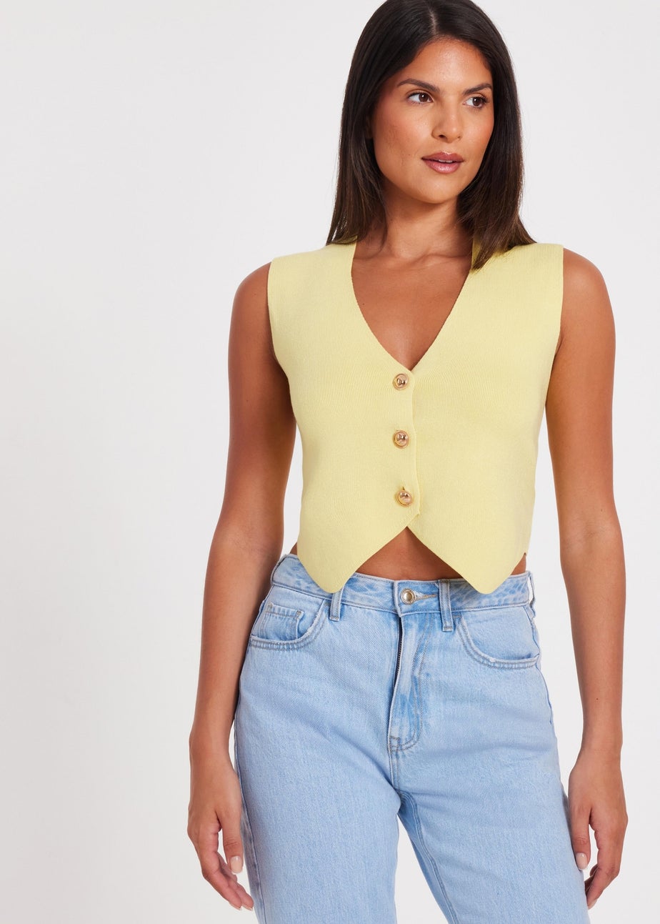 Quiz Yellow Knitted Button Front Waistcoat