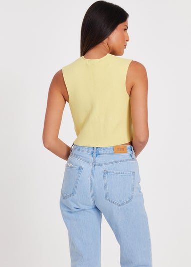 Quiz Yellow Knitted Button Front Waistcoat