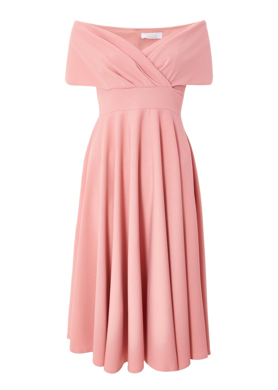 Quiz Blush Pink Bardot Midi Dress