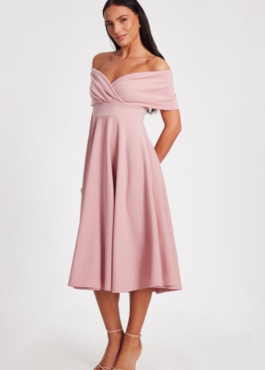 Quiz Blush Pink Bardot Midi Dress