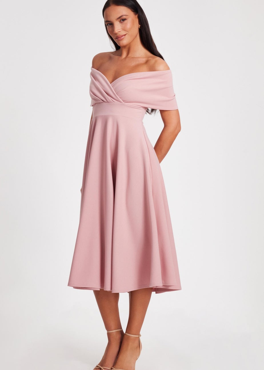 Quiz Blush Pink Bardot Midi Dress