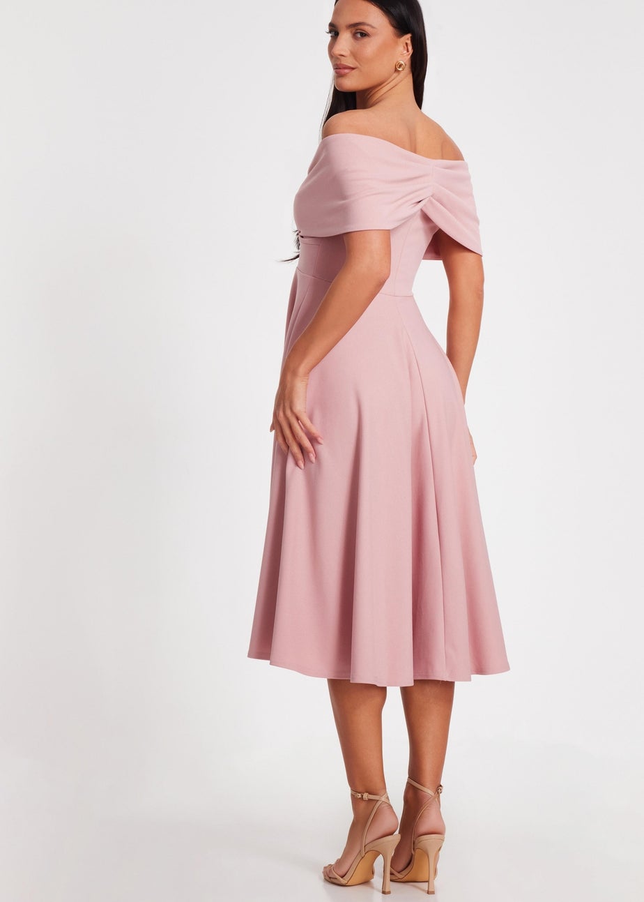 Quiz Blush Pink Bardot Midi Dress