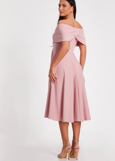 Quiz Blush Pink Bardot Midi Dress