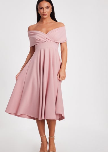 Quiz Blush Pink Bardot Midi Dress