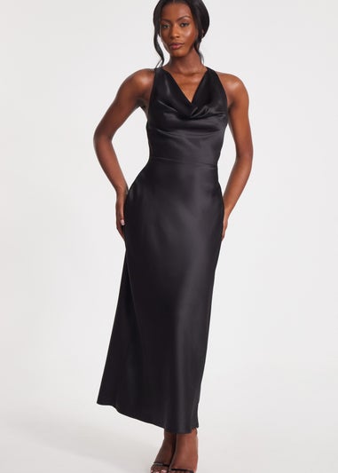 Quiz Black Satin Cowl Neck Midaxi Dress