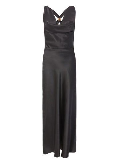 Quiz Black Satin Cowl Neck Midaxi Dress