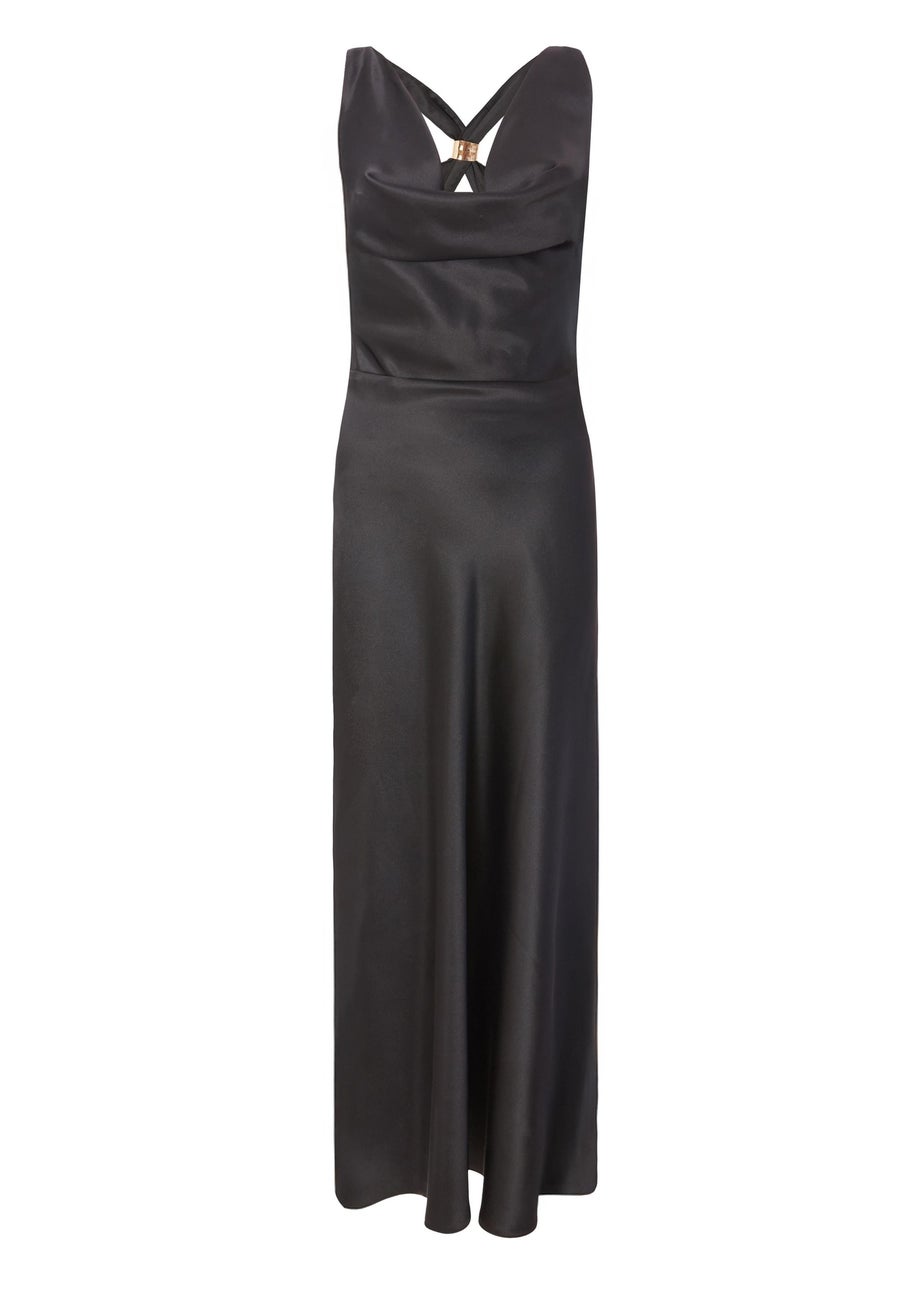 Quiz Black Satin Cowl Neck Midaxi Dress