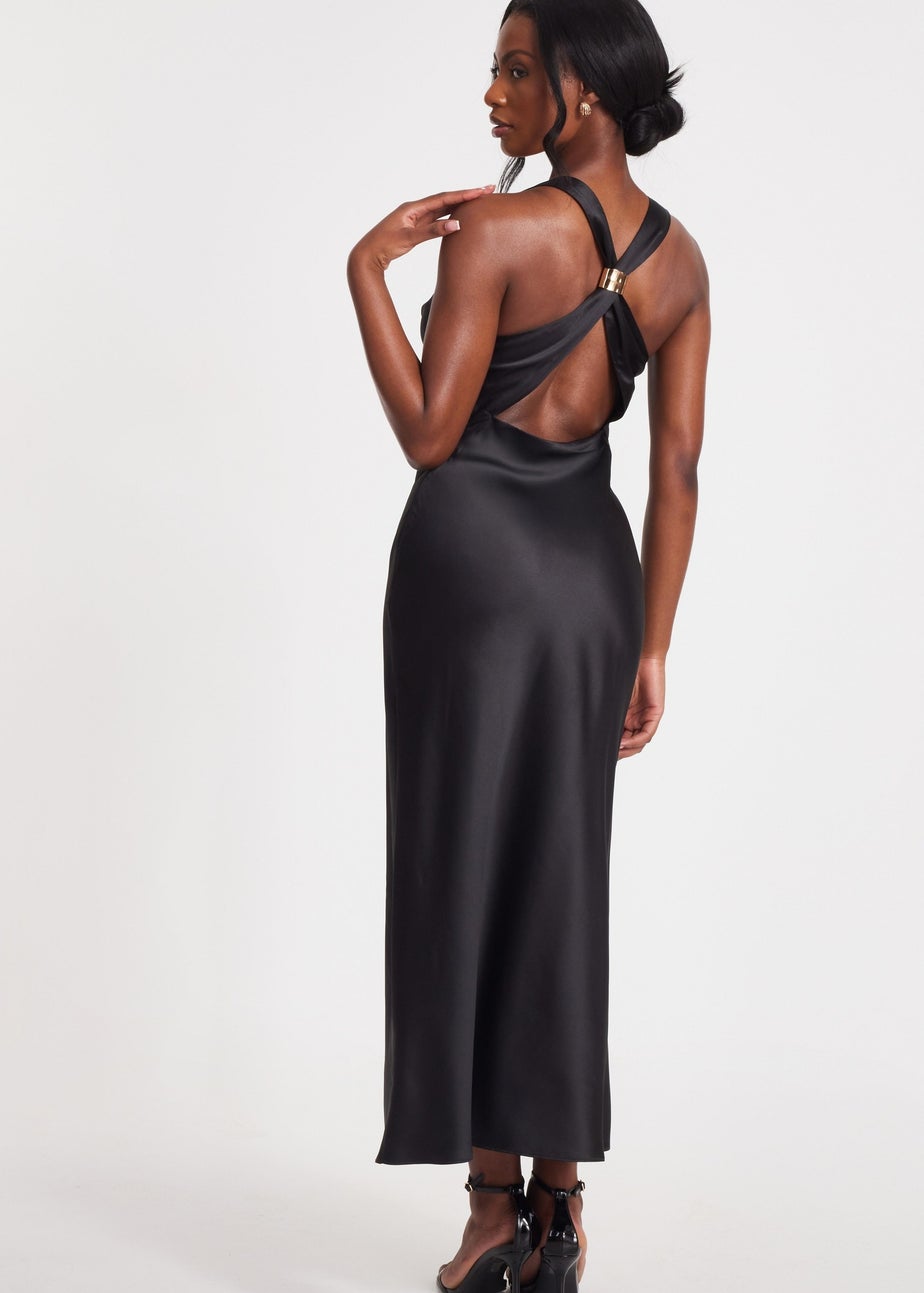 Quiz Black Satin Cowl Neck Midaxi Dress