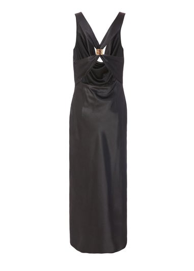 Quiz Black Satin Cowl Neck Midaxi Dress