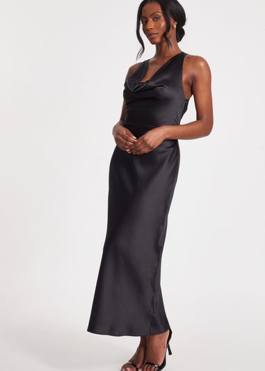 Quiz Black Satin Cowl Neck Midaxi Dress
