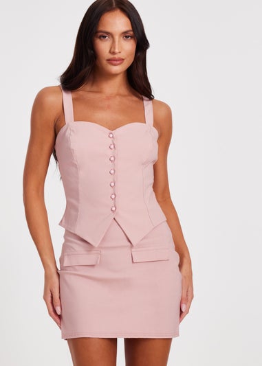 Quiz Blush Pink Button Detail Corset Top