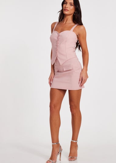 Quiz Blush Pink Button Detail Corset Top