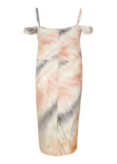 Quiz Multi Curve Satin Marble Print Midi Dress