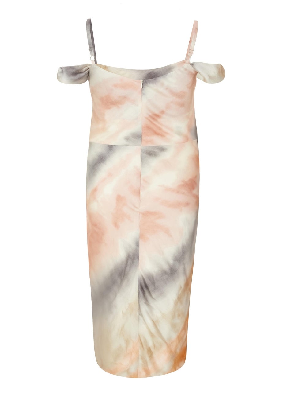 Quiz Multi Curve Satin Marble Print Midi Dress