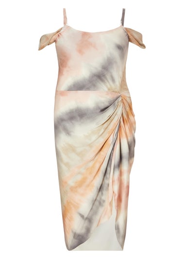Quiz Multi Curve Satin Marble Print Midi Dress