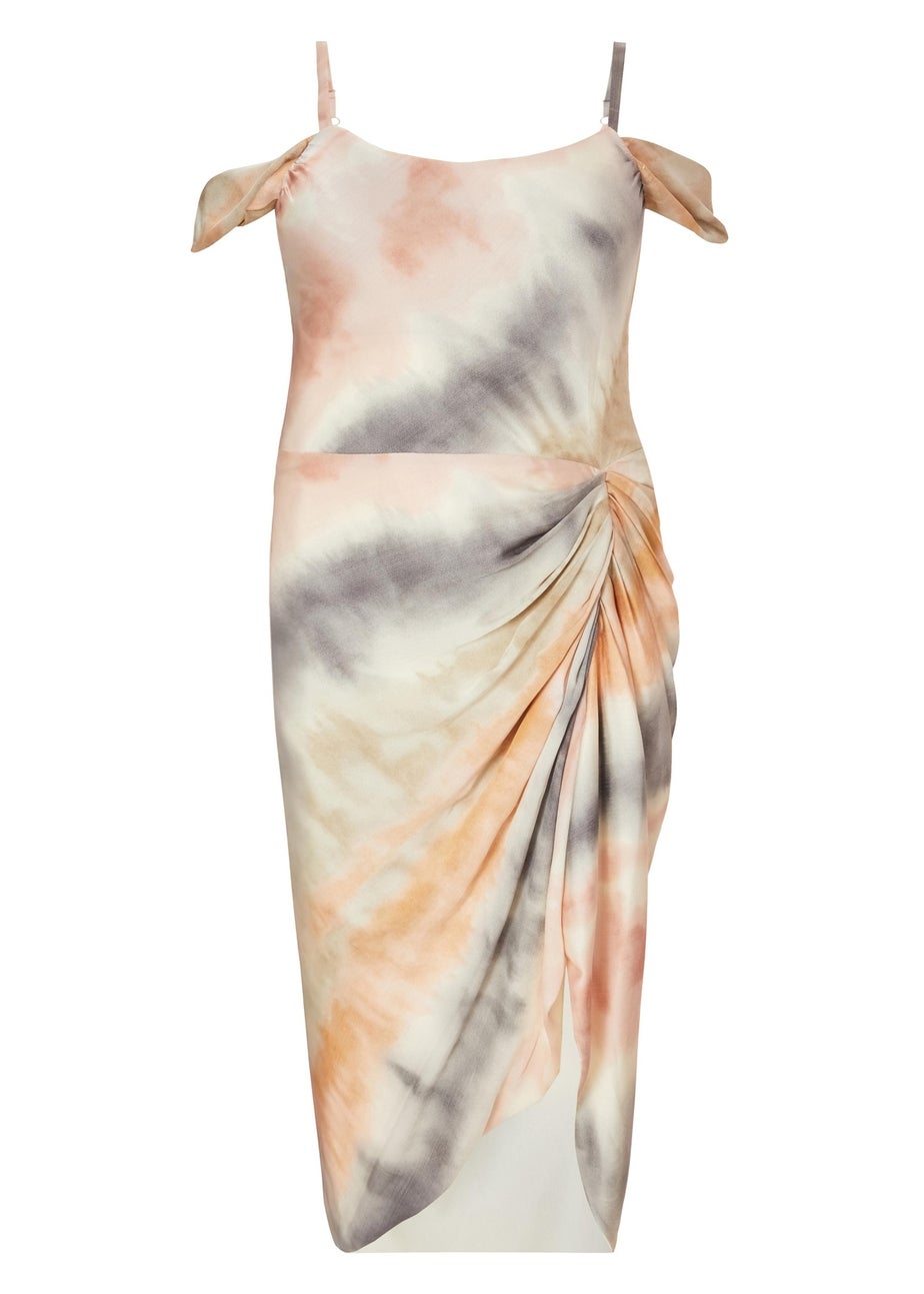 Quiz Multi Curve Satin Marble Print Midi Dress