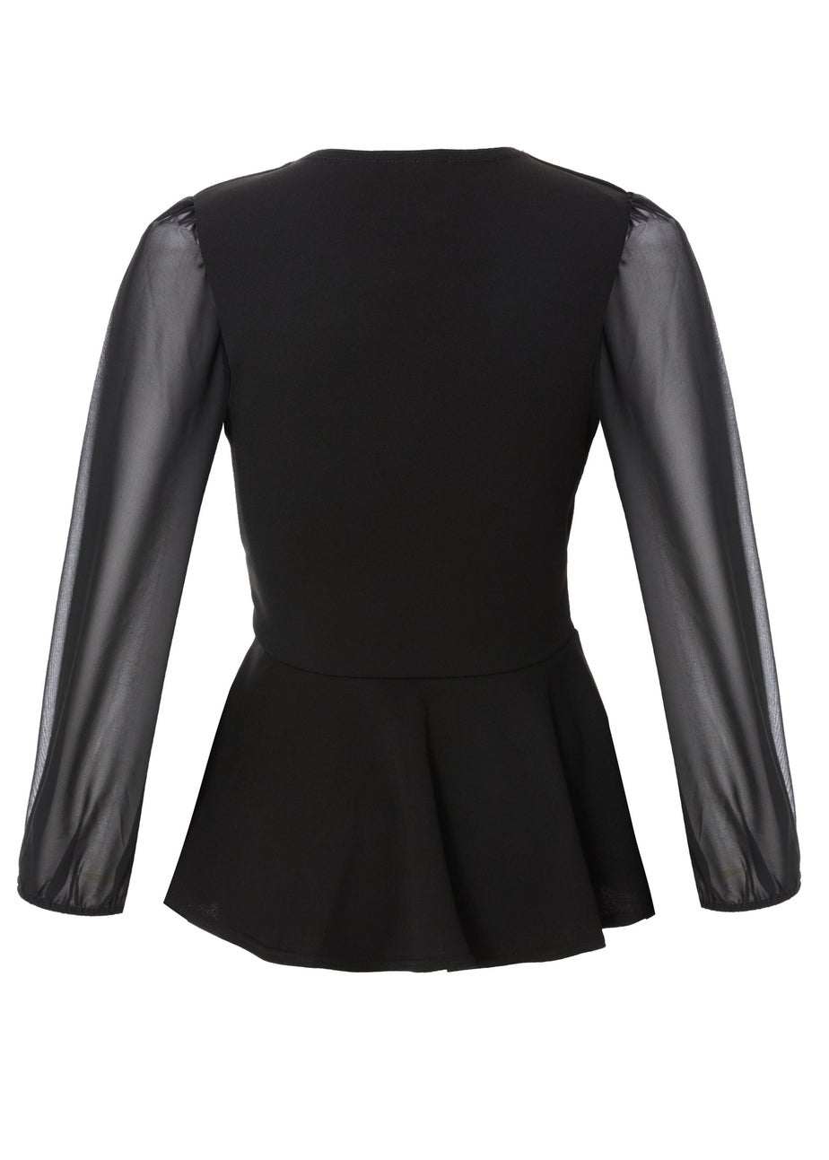 Quiz Black Wrap Front Buckle Top