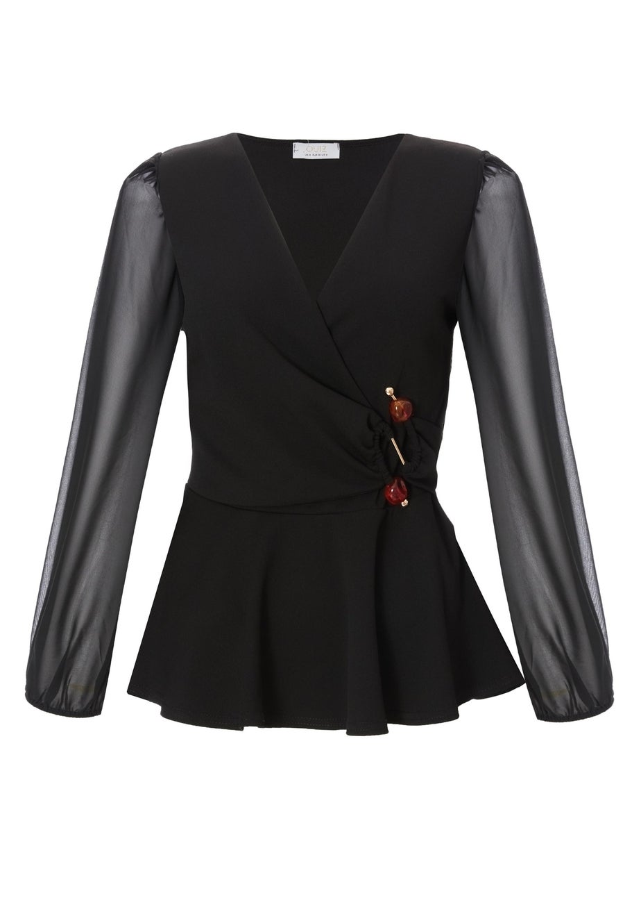 Quiz Black Wrap Front Buckle Top
