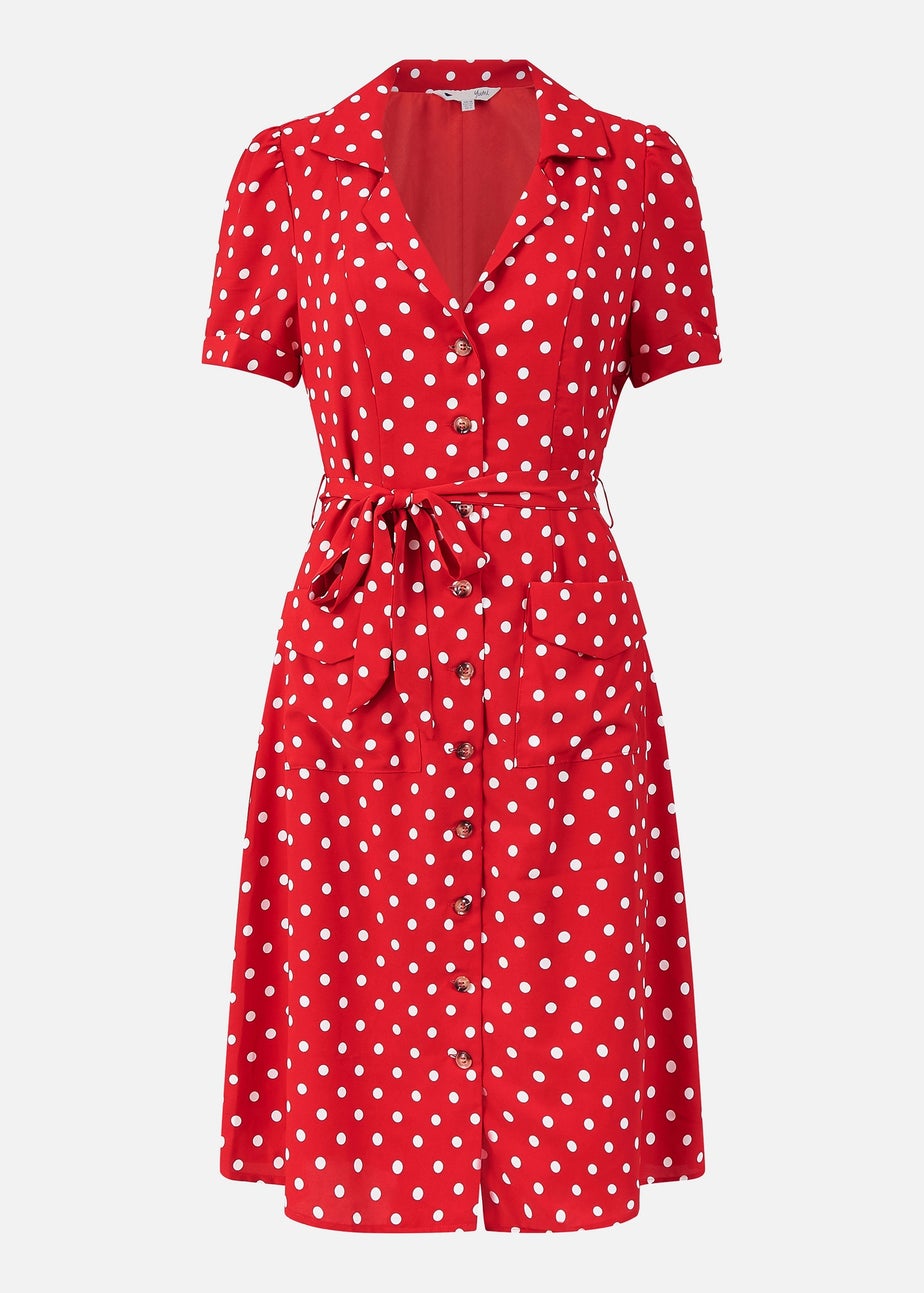 Yumi Red Retro Shirt Polka Dot Dress