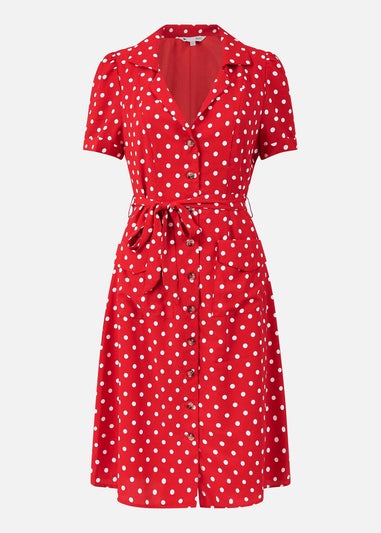 Yumi Red Retro Shirt Polka Dot Dress