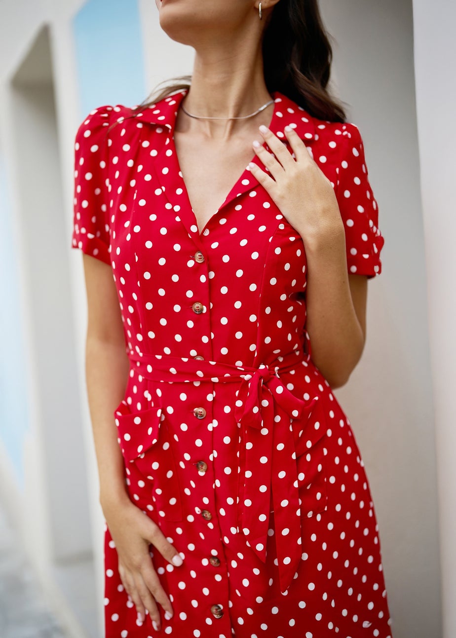 Yumi Red Retro Shirt Polka Dot Dress