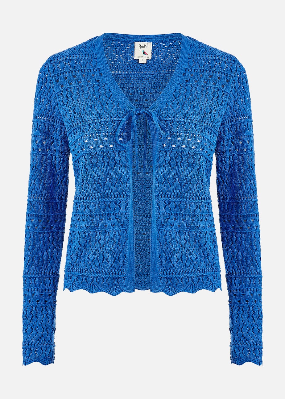 Yumi Blue Crochet Tie Front Cardigan