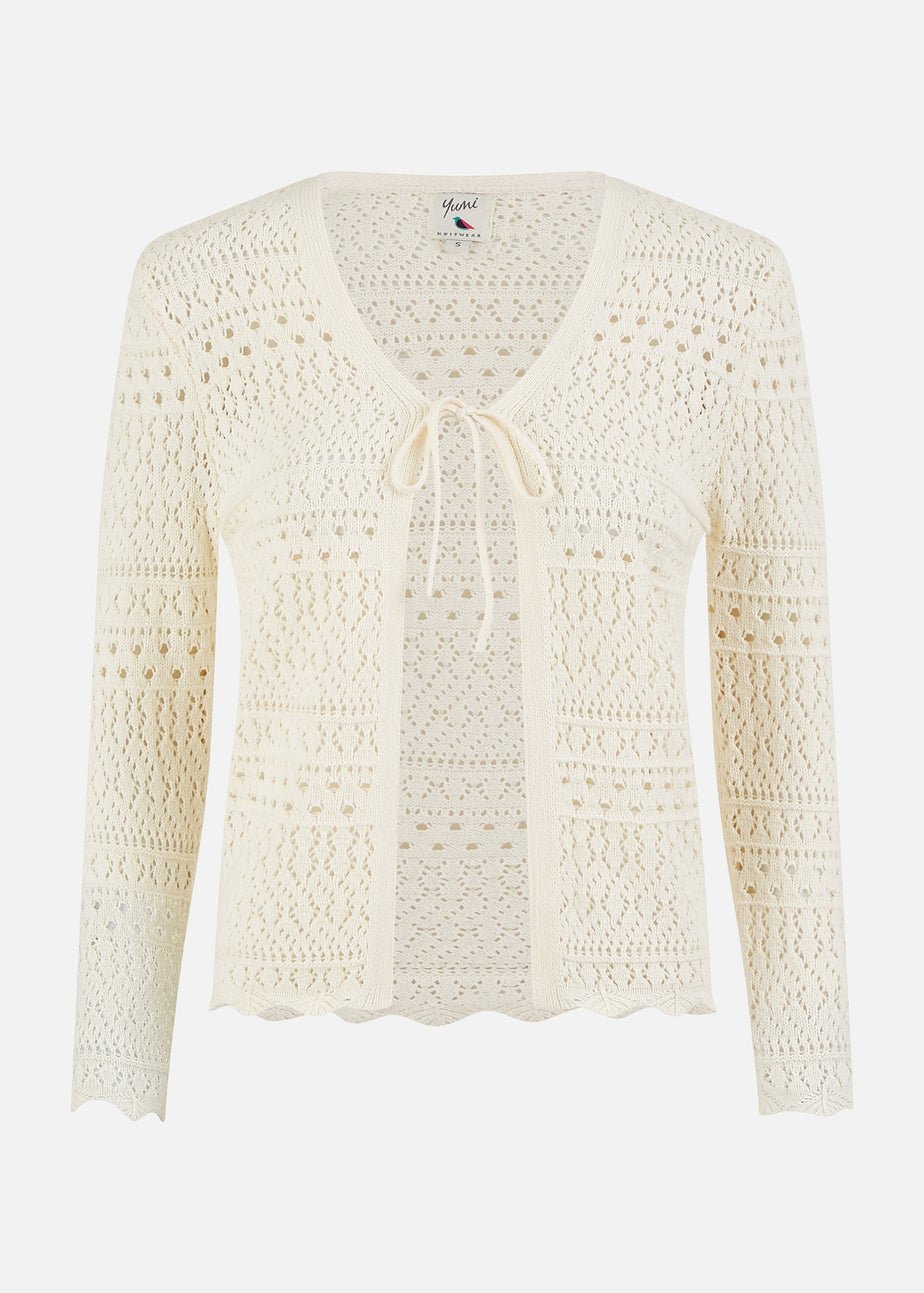Yumi Ivory Crochet Tie Front Cardigan