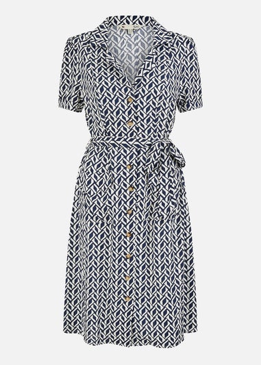 Yumi Navy Geo Print Retro Style Shirt Dress