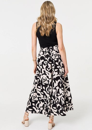 Izabel London Black Printed Wide Leg Tie Waist Trousers