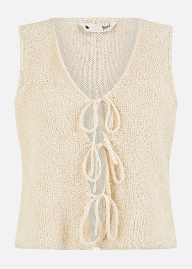 Yumi Beige Knitted Tie Detail Knitted Waistcoat