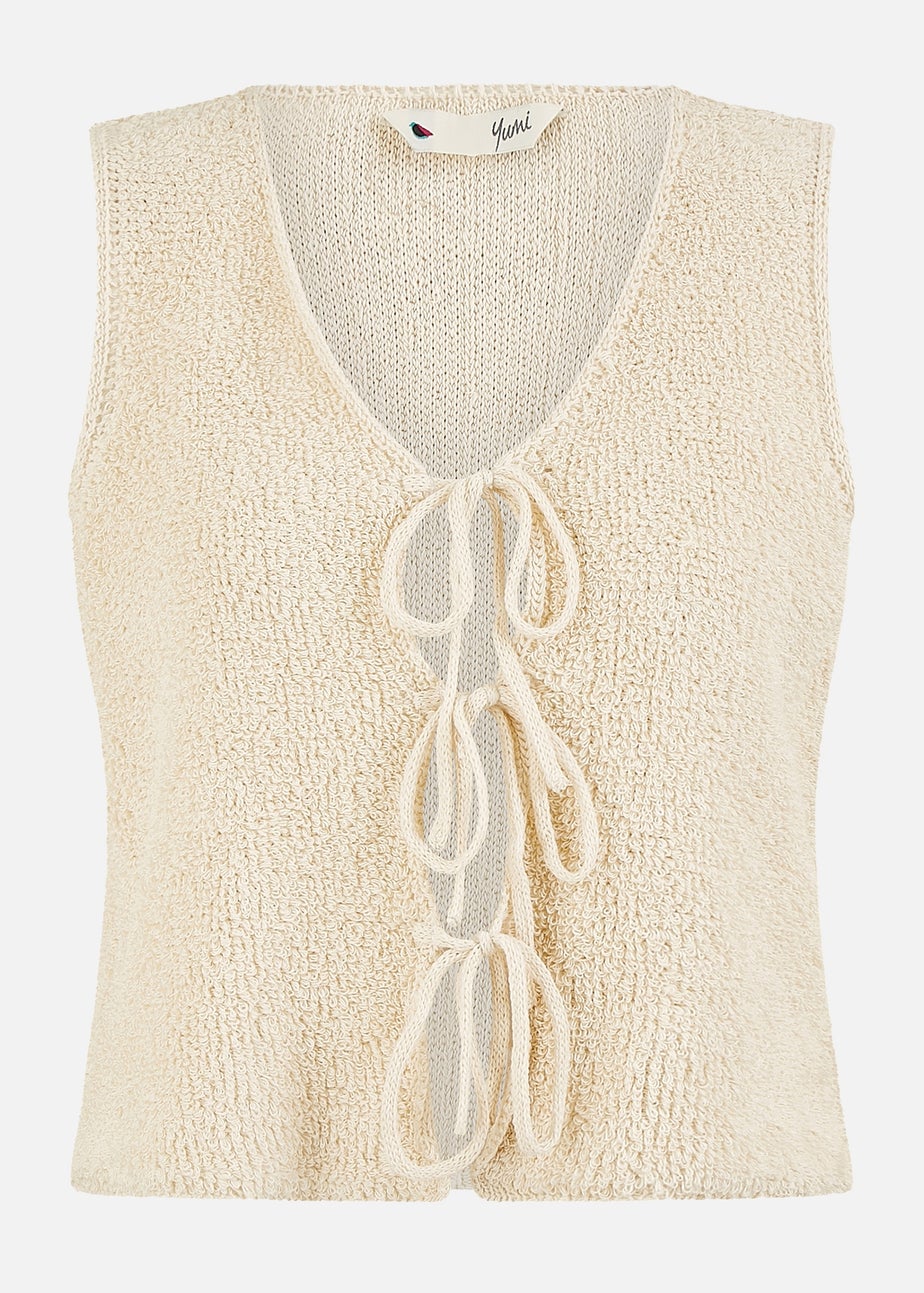 Yumi Beige Knitted Tie Detail Knitted Waistcoat