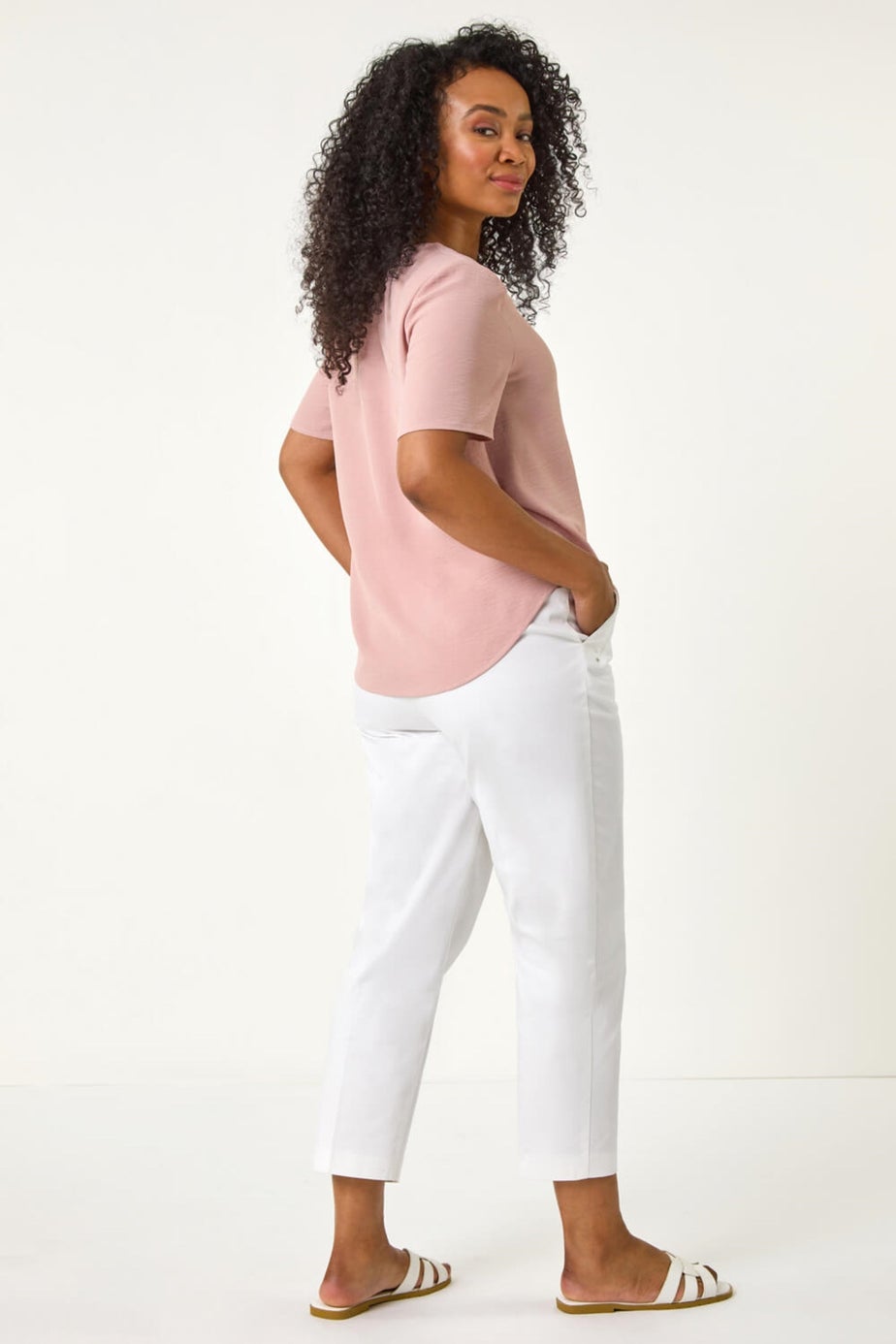 Roman Light Pink Petite V-Neck Button Through Blouse