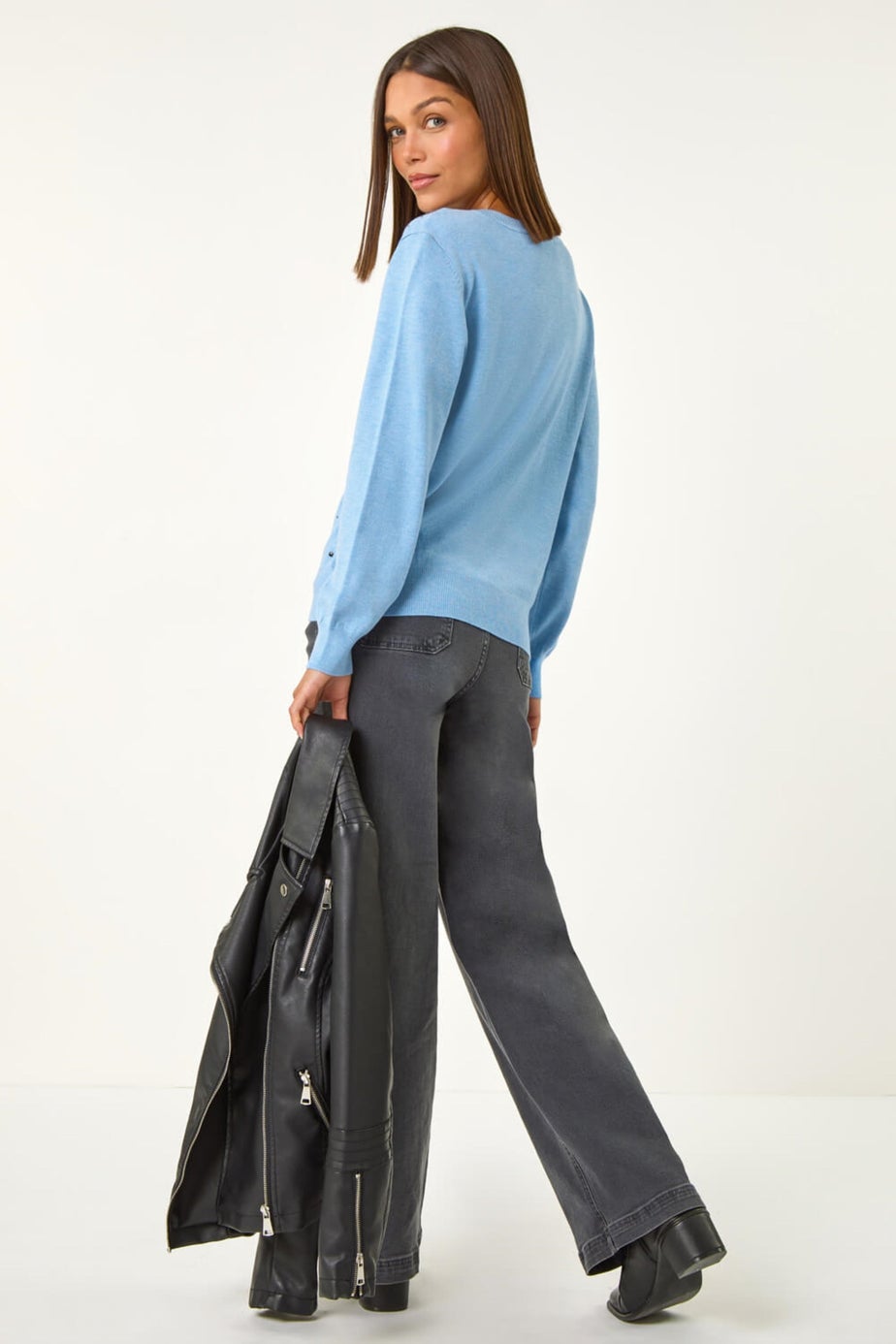 Roman Blue V-Neck Sparkle Hotfix Knit Jumper