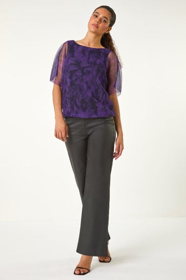 Roman Indigo Floral Plisse Bubble Hem Top