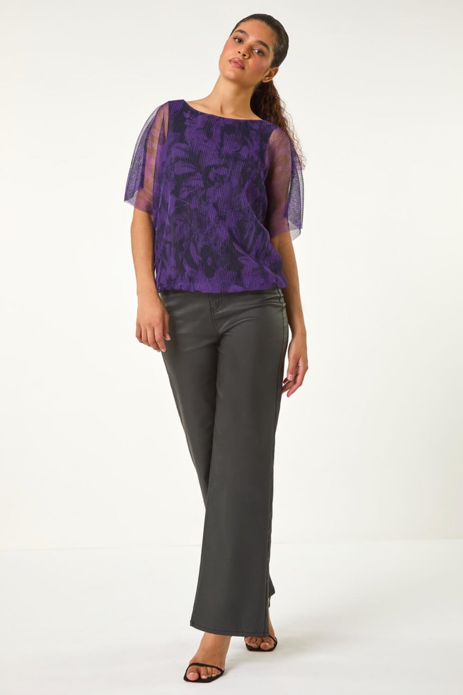 Roman Indigo Floral Plisse Bubble Hem Top