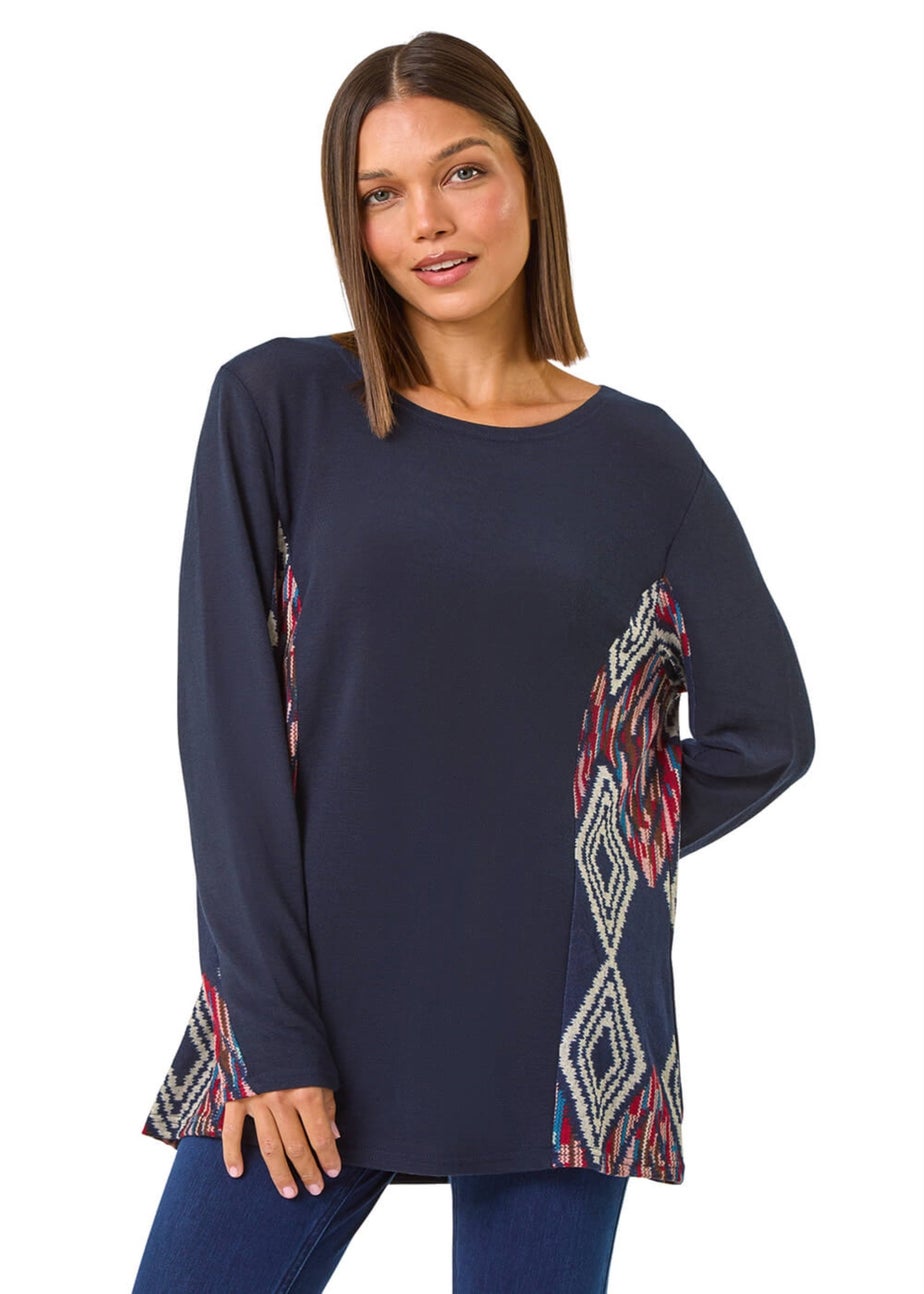 Roman Midnight Blue Side Printed Stretch Tunic Top