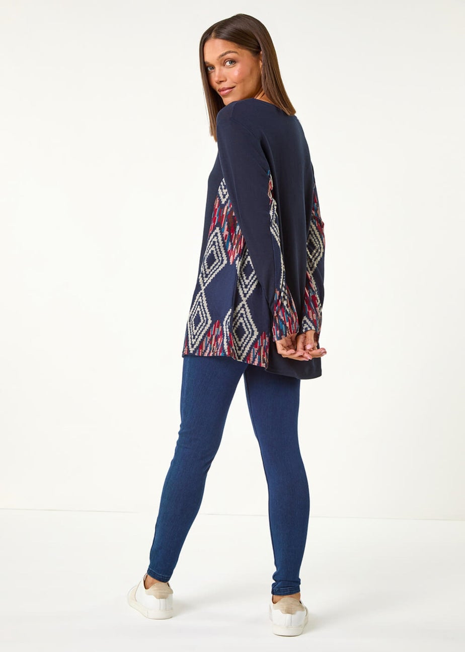 Roman Midnight Blue Side Printed Stretch Tunic Top