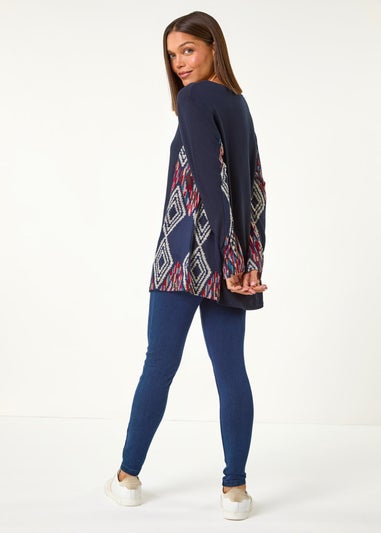Roman Midnight Blue Side Printed Stretch Tunic Top