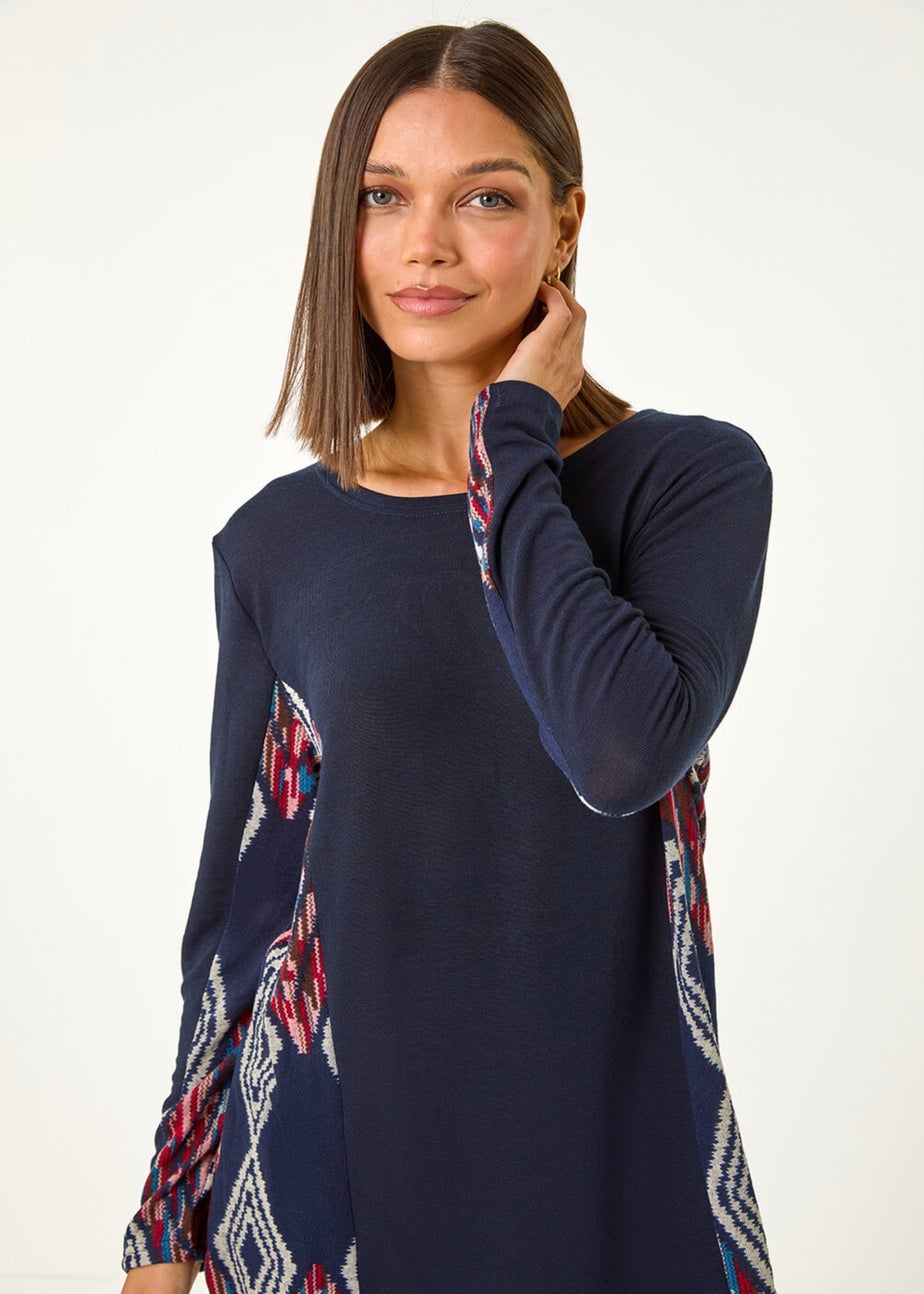 Roman Midnight Blue Side Printed Stretch Tunic Top