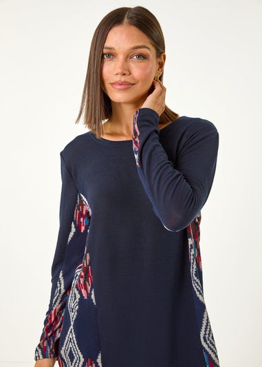 Roman Midnight Blue Side Printed Stretch Tunic Top