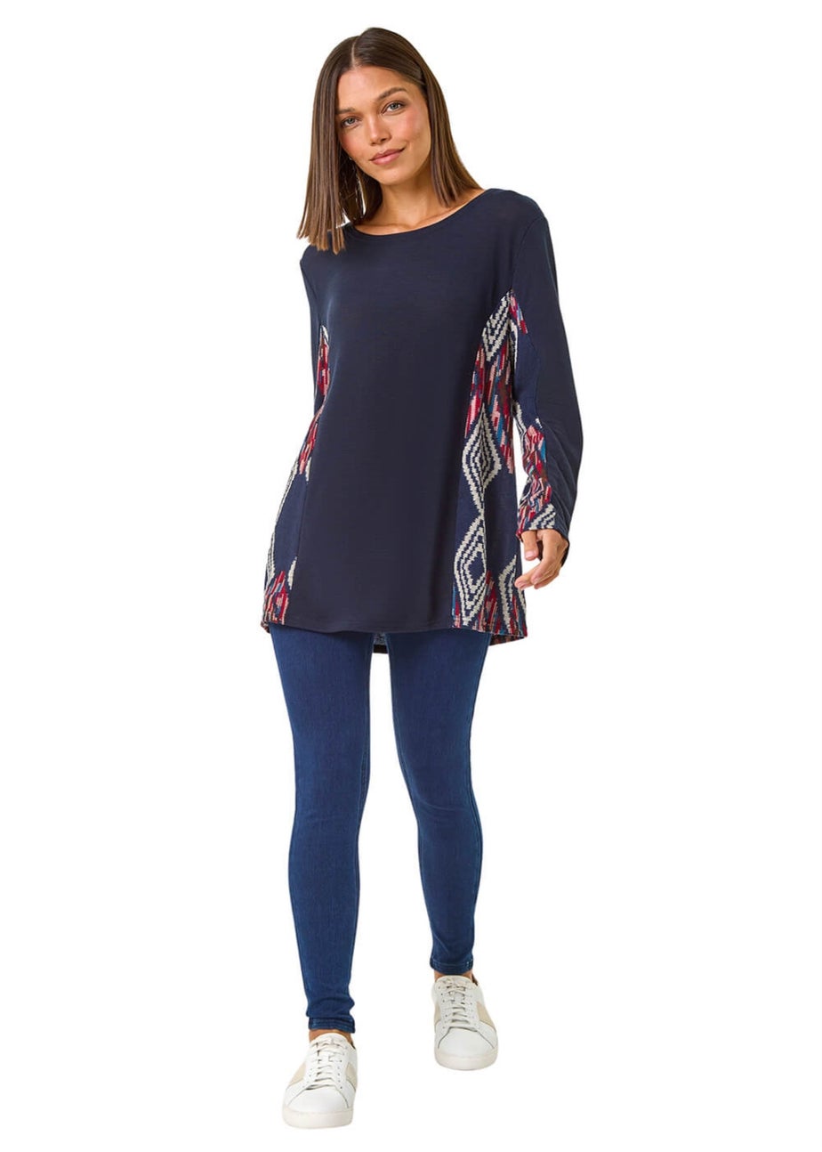 Roman Midnight Blue Side Printed Stretch Tunic Top