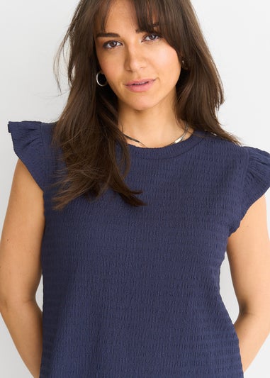 Gini London Dark Blue Textured Elastic Waist Pull On Trousers