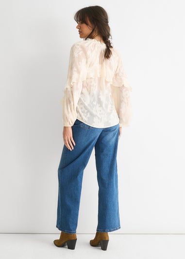 Gini London Cream Jacquard Floral Long Sleeve Blouse