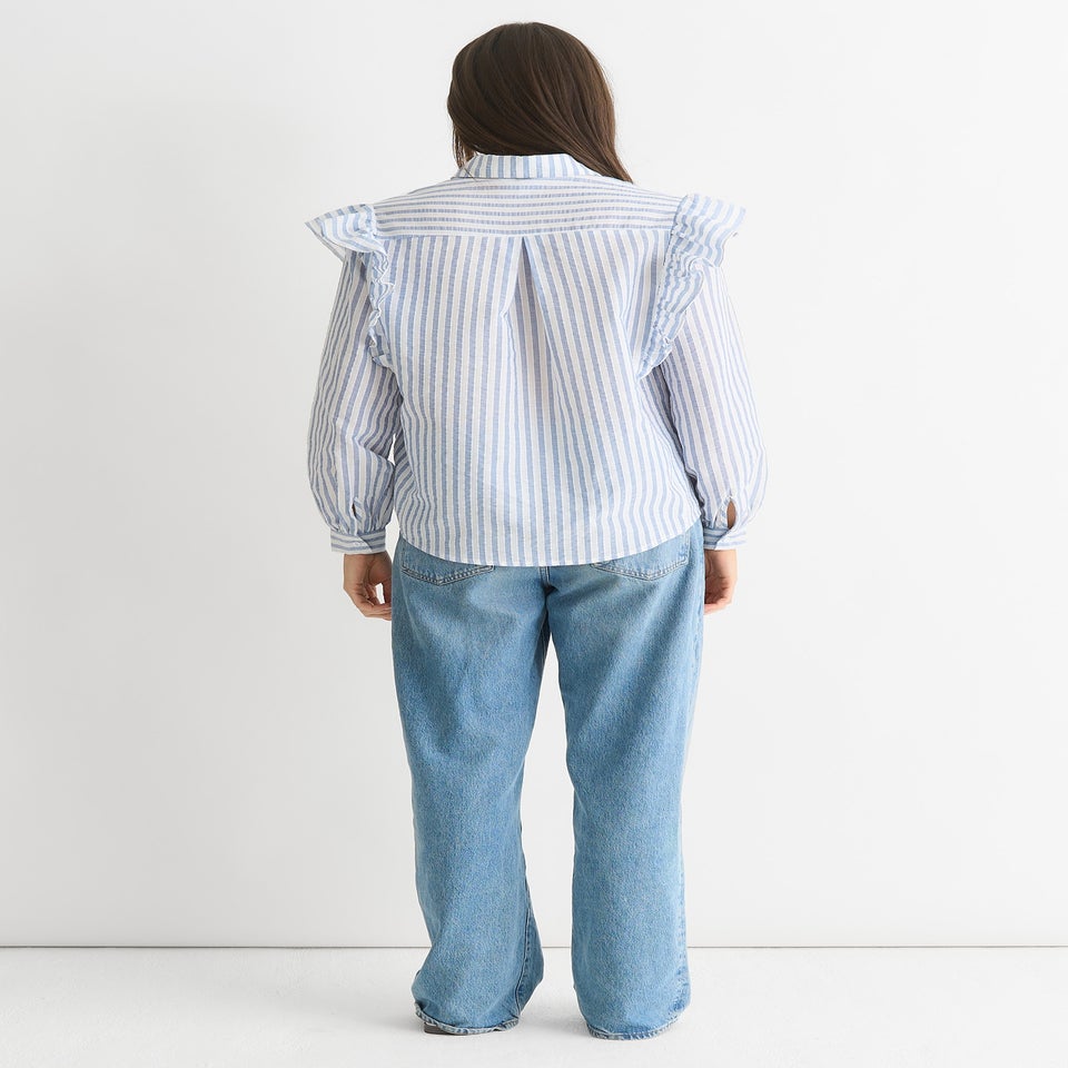 Gini London Stripe Frill Cotton Shirt